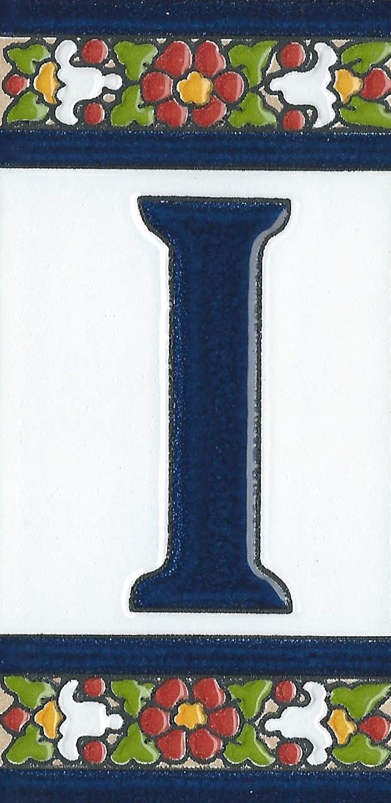 Spanish Floral Designed Ceramic Letter Tiles House Number Tiles and Frames (Letter I)