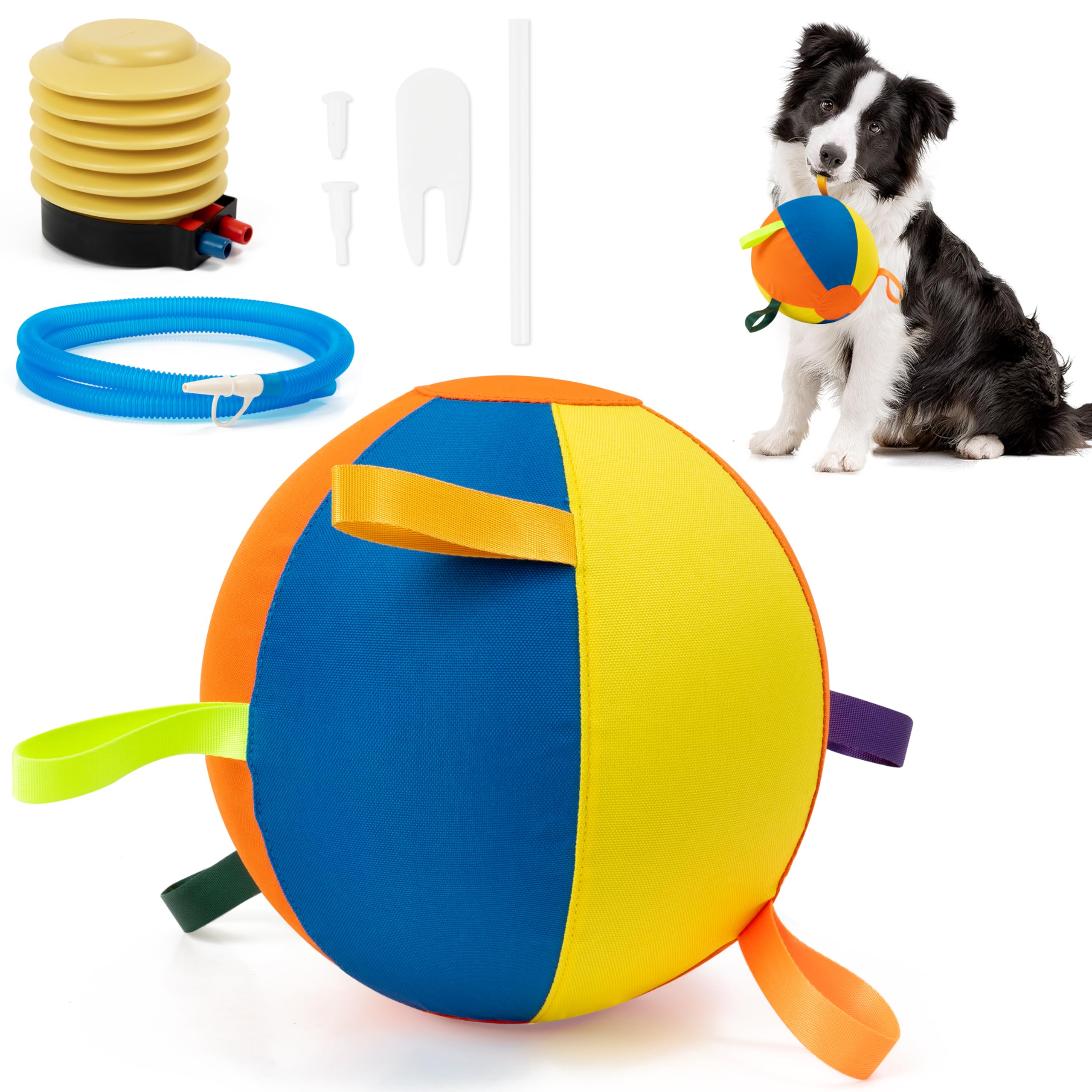Dog Soccer Ball with Straps - Dog Herding Ball Toys Pet Puppy Interactive Training Play Water Pool Toy