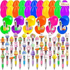 48 Pack Easter Eggs Bulk with Multicolor Pen in One - Easter Egg Fillers & Easter Party Favors for Kids, Non-Candy Basket Stuffers for Egg Hunt Gift