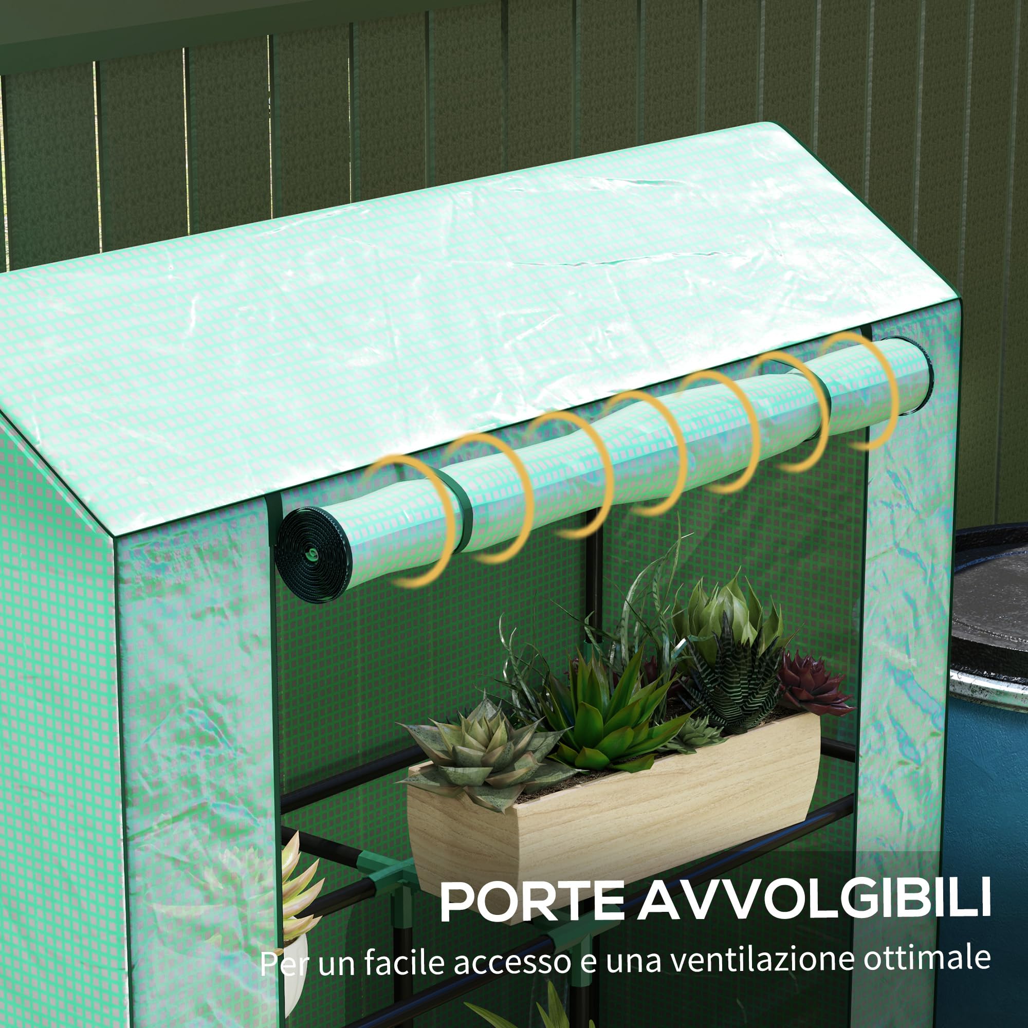 Outsunny Serra da Balcone per Orto 3 Livelli Anti UV 100x40x150 cm Verde | Porta a Cerniera Avvolgibile, 8 Fibbie di Plastica, Serra da Giardino in Acciaio e PE, per Piante Fiori e Verdure