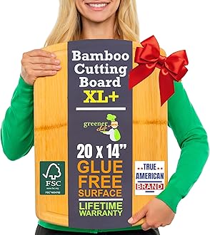 Greener Chef Safest No Glue XL+ Extra Large Bamboo Cutting Board 20 Inch – Lifetime Replacements, Family-Friendly Organic Wood Cutting Boards for Kitchen - Wood Cutting Board and Chopping Board