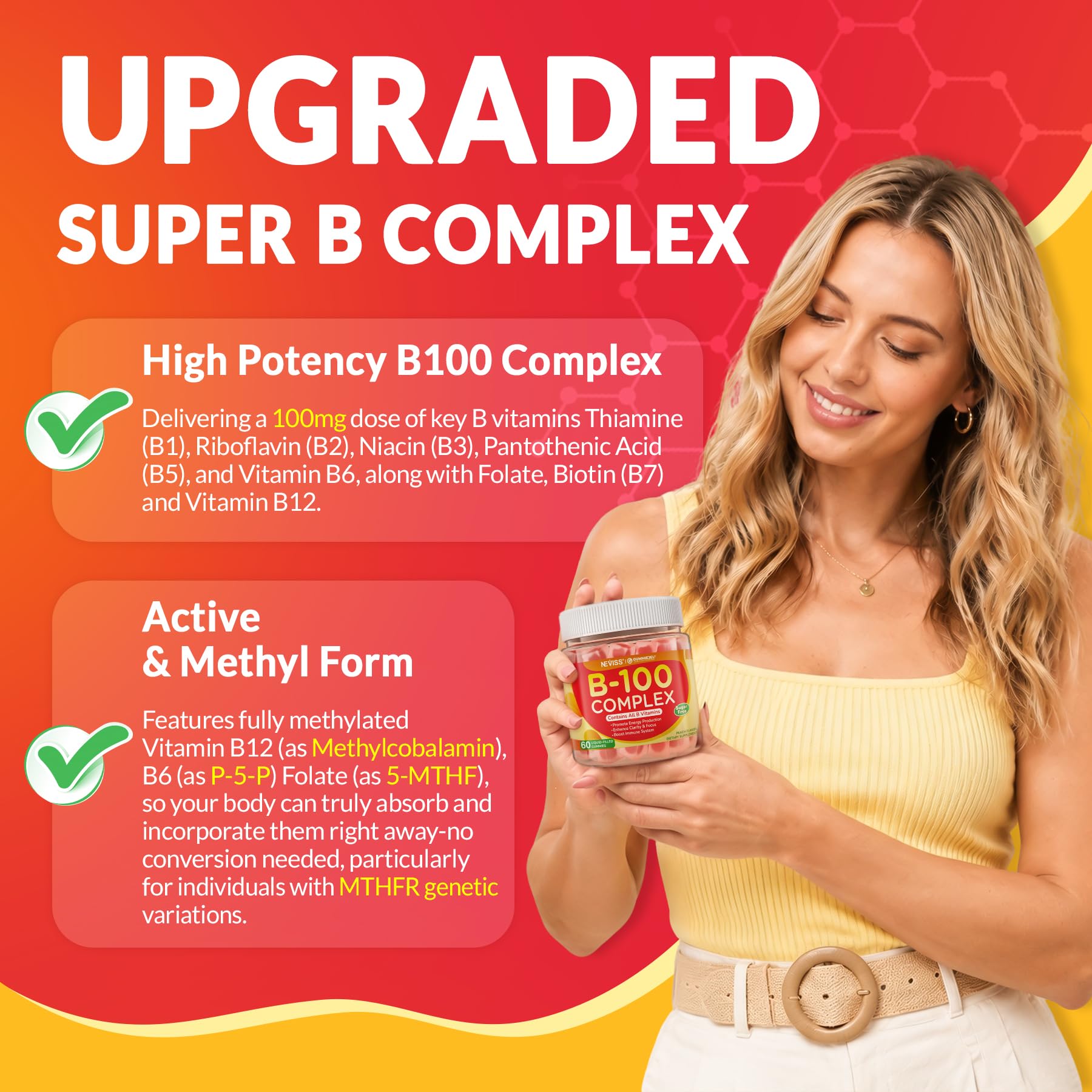 Vitamin B Complex Gummies for Men & Women, Methylated B Complex, 60Cts — Amazon image 3