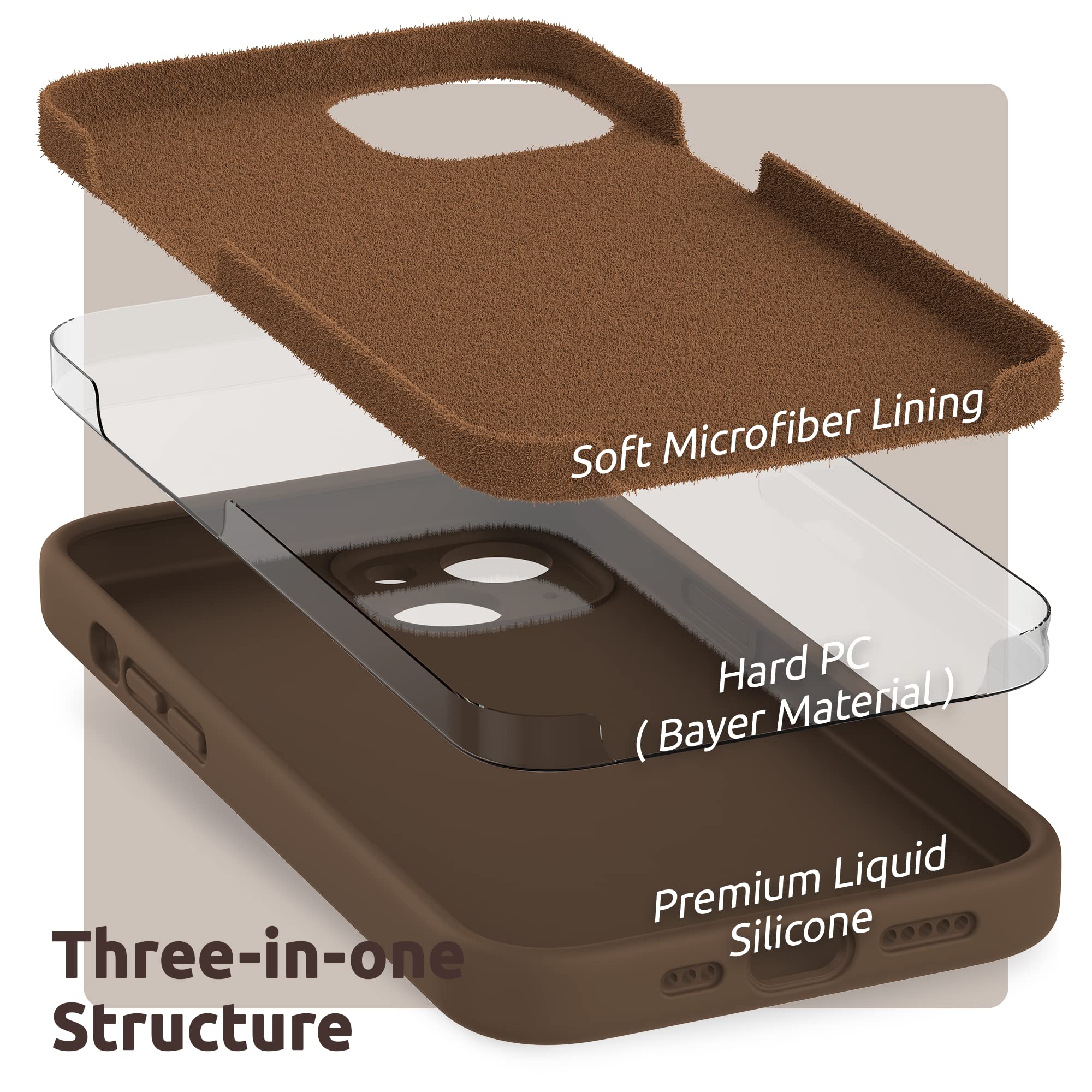 SURPHY Cover per iPhone 13 con Vetro Temperato (6,1"), Custodia per iphone 13 Silicone con Protezione Fotocamera, case protezione Completa,Antiurto, Morbida Microfibra Antigraffio (Marrone)