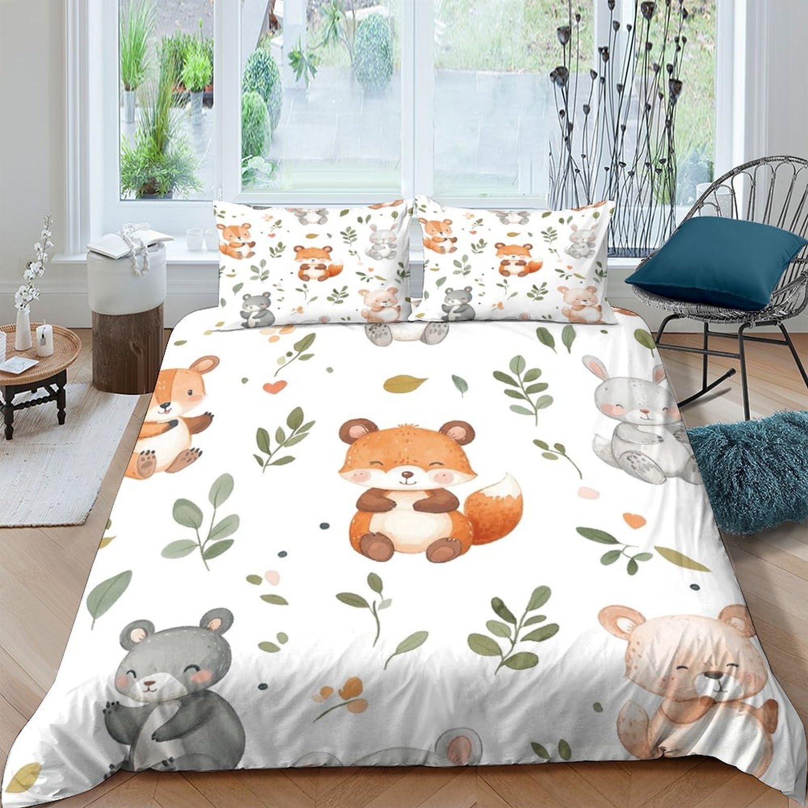 Ctjqhvkz Style-4 3D Printed Cartoon Fox Fitted Sheet Microfiber Animal Bear Bed Cover Non-Slip Machine Washable For Bedroom Dorm Single（135X200cm）