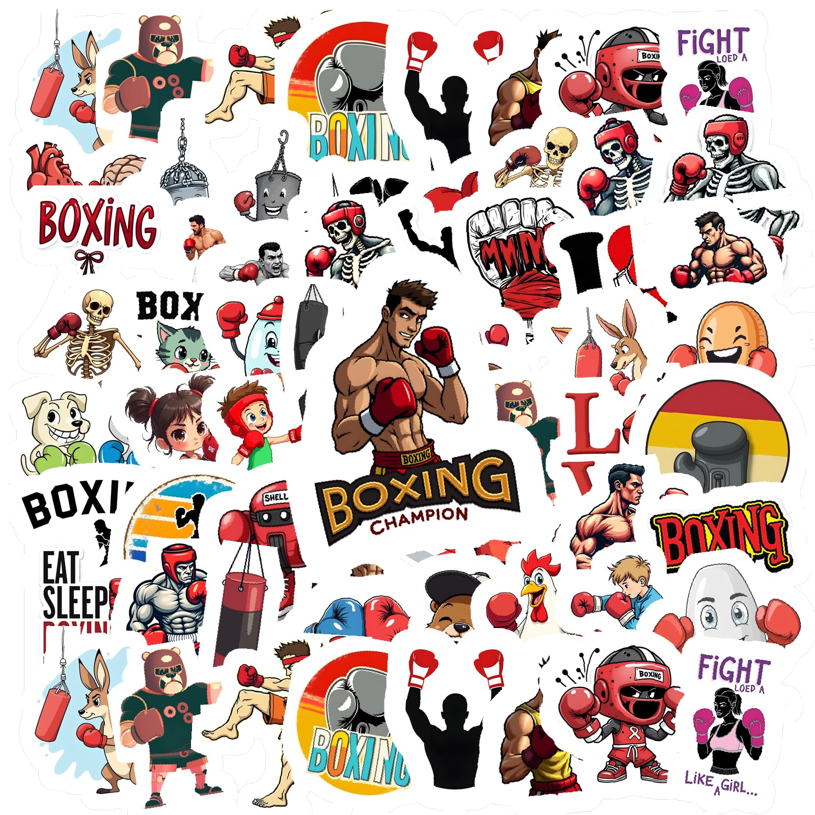100Pcs Boxing Stickers, Waterproof Sports Sticker for Water Bottle Laptop Phone Cases Planner Skateboard Luggage Helmet Party Favor Decor, Ideal for