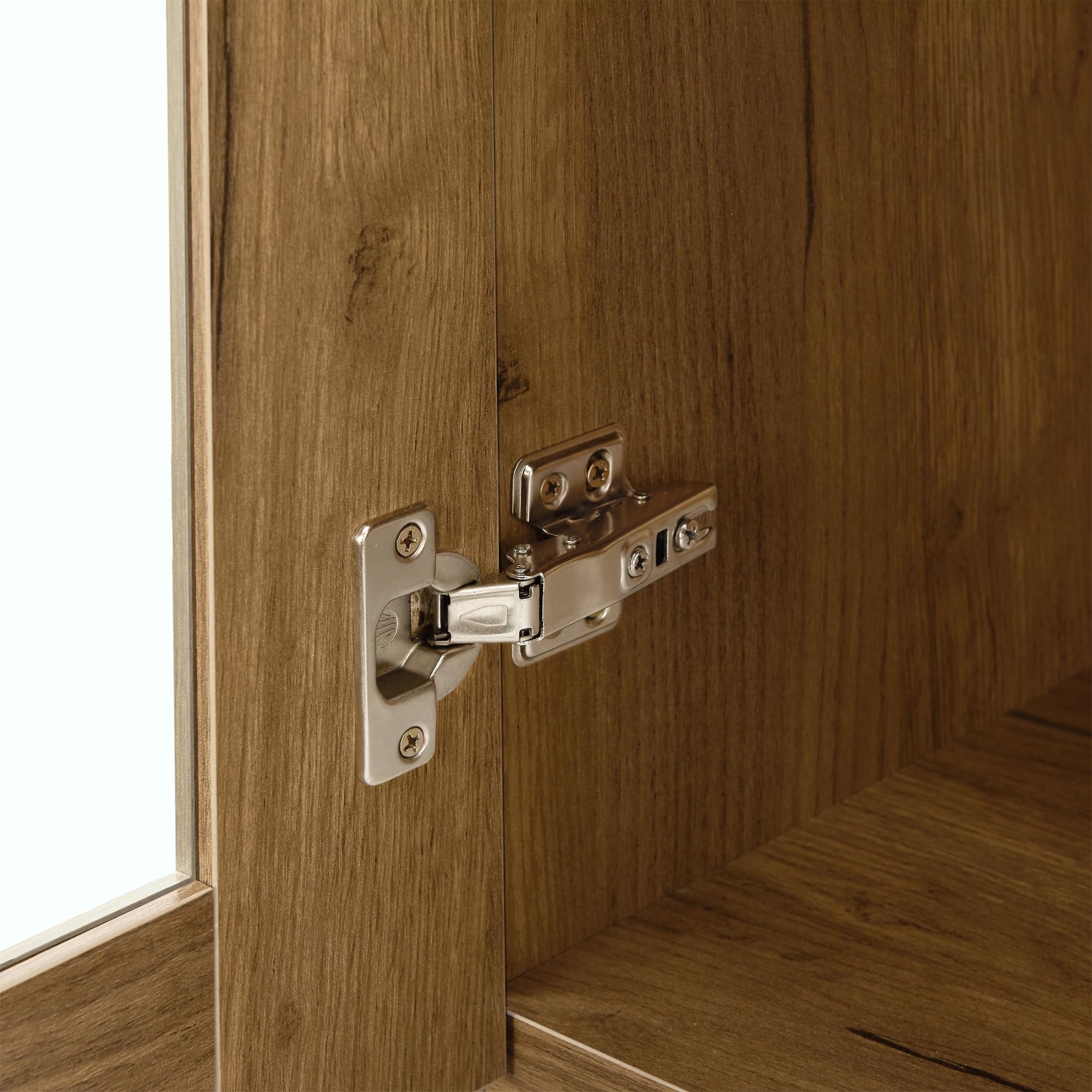 [en.casa] Vitrina con 3 Compartimentos Aparador con 2 Puertas Mueble Auxiliar para Salón Comedor Oficina Cristal Aglomerado 115 x 80 x 31 cm - Efecto Roble