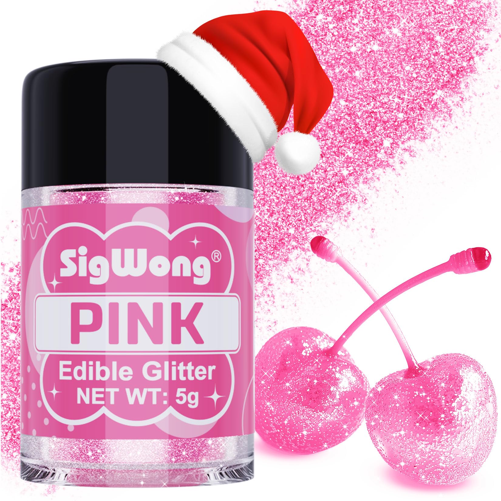 Pink Edible Glitter - 5g Food Grade Cake Decorating Shimmering Glitter, Edible Sprinkle Luster Dust for Drinks, Chocolates, Fondant, Strawberries, Cupcakes, Candy, Christmas Cookie - Vegan