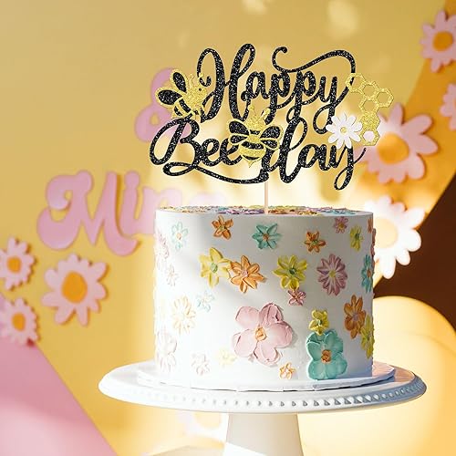 Miniatura 4 de 1 decoración para pastel con diseño de abeja y flores con purpurina de panal de abejorros para pastel de cumpleaños, para temática de abejas, baby