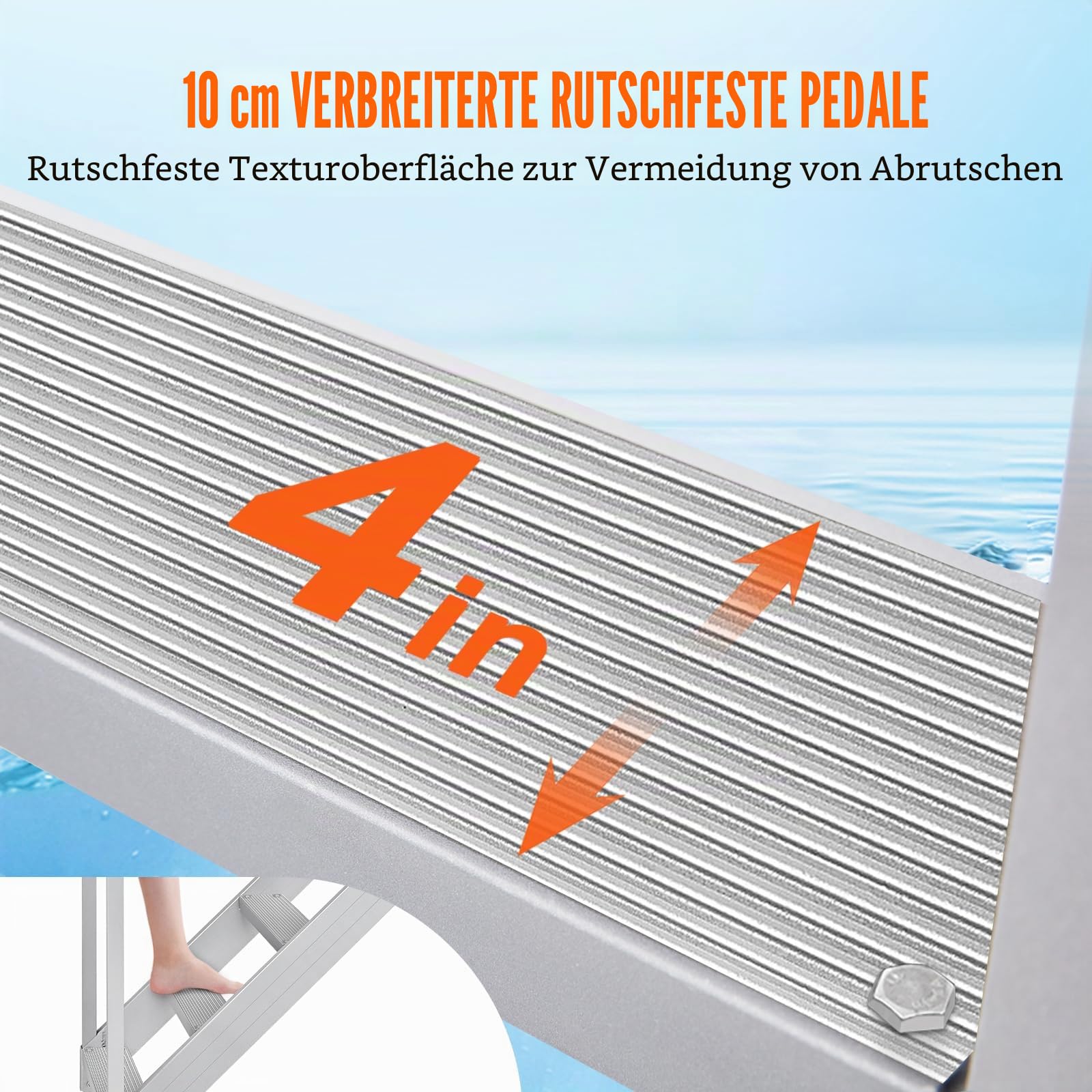 VEVOR 6-stufige Badeleiter mit Zwei Handläufen Bootsleiter 800x1850x2092mm Poolleiter aus Aluminiumlegierung Treppenleiter 250kg Tragfähigkeit 10cm Pedale Ideal für Häfen Boot Schwimmbäder