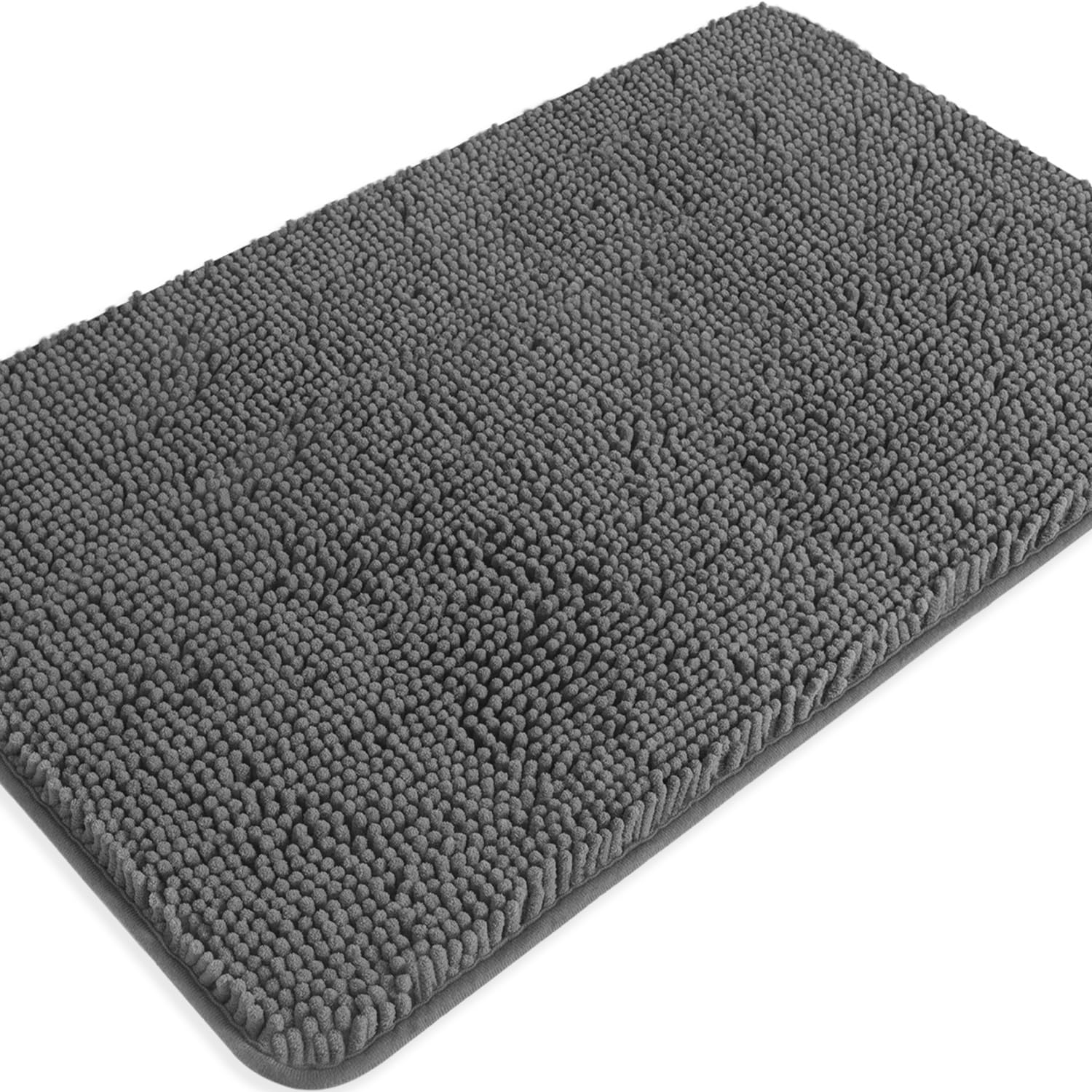 PureSwan Gray Bathroom Rugs – Absorbent and Washable Bath Mat, Non-Slip, Thick Soft Chenille Bath Rugs for Bathroom Floor, Shower, Sink - 20" x 32"
