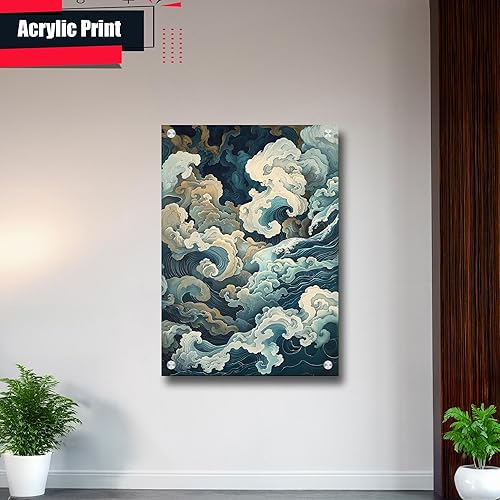 Miniatura 3 de Poster Print Poster Framed Poster Wall Art Wood Panel Retro Wave Art A Storm Wall Art Print Sea Wave In The Night And Trees Stormy Waves Art Decor
