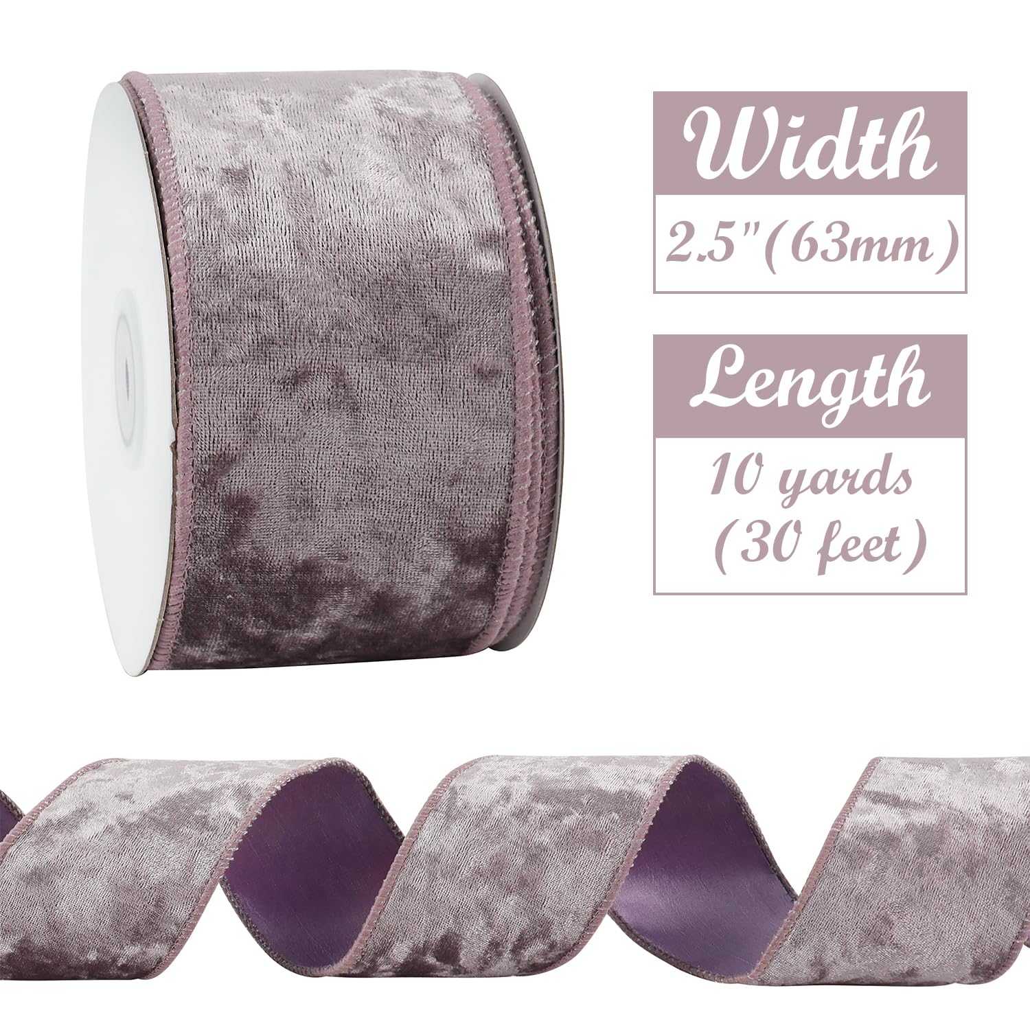 HUIHUANG Lavender Purple Velvet Wired Ribbon 2-1/2