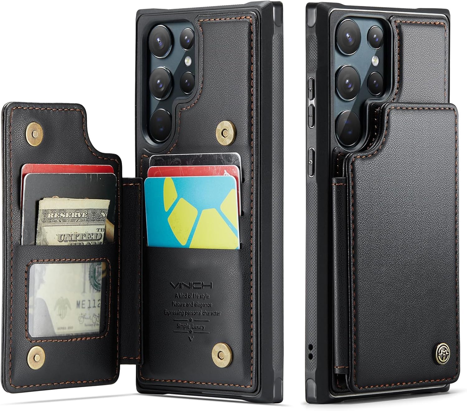 Vinich for Samsung Galaxy S22 Ultra Wallet Case with Card Holder, RFID Blocking Credit Slots Kickstand Shockproof Phone Cover Fit for Galaxy S22 Ultra 6.8" Black