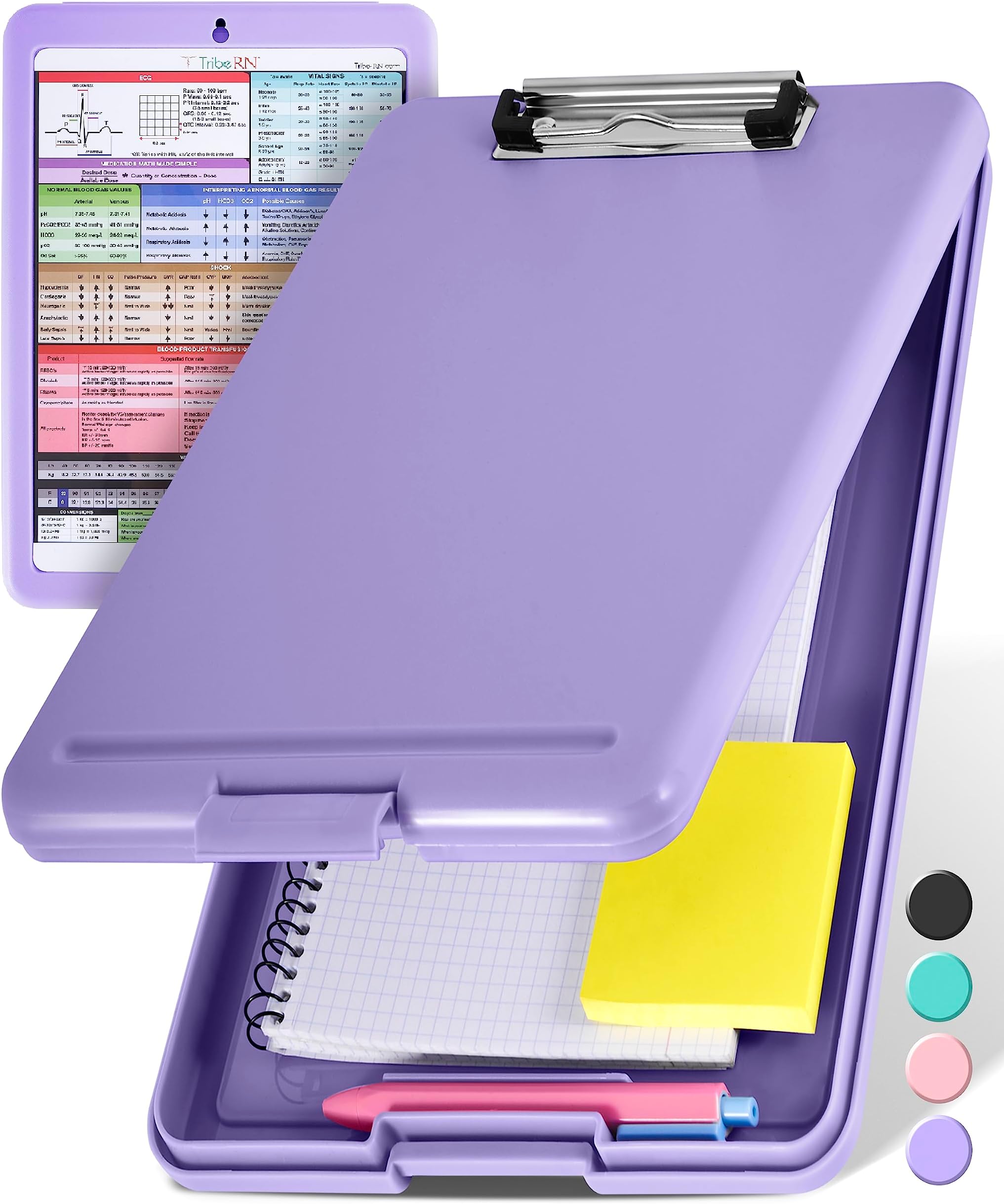 Nursing Clipboard with Storage by Tribe RN with Quick Access Medical References - Nurse/Student Edition (Purple)