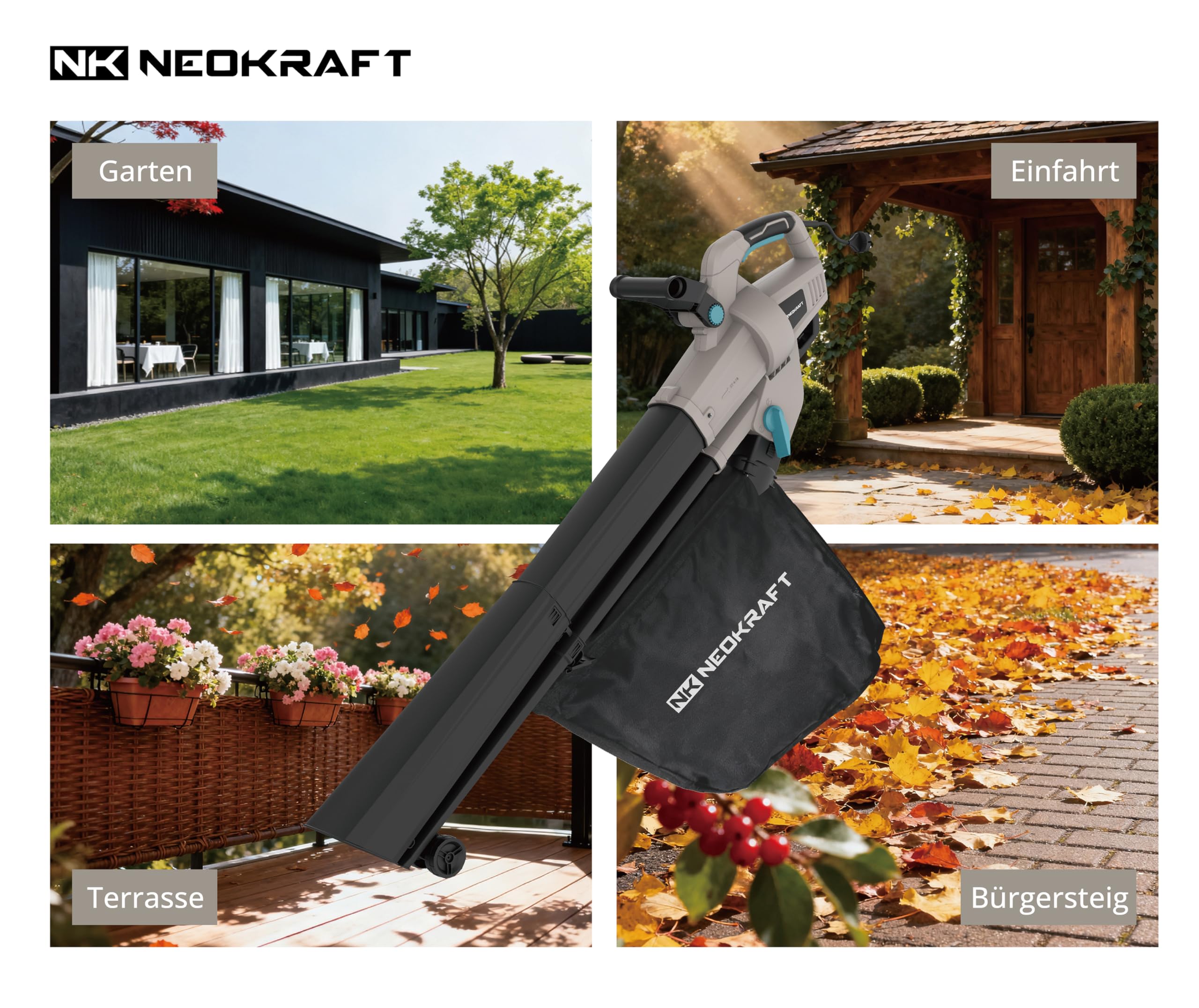 Neokraft Elektro Laubbläser und Laubsauger 3500W mit Häcksler 40L Fangsack
