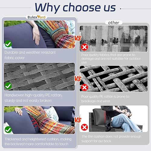 Miniatura 7 de BULEXYARD Juego de muebles de patio de 7 piezas con respaldo alto para exteriores, con fogata, sofá modular de mimbre resistente para todo tipo de