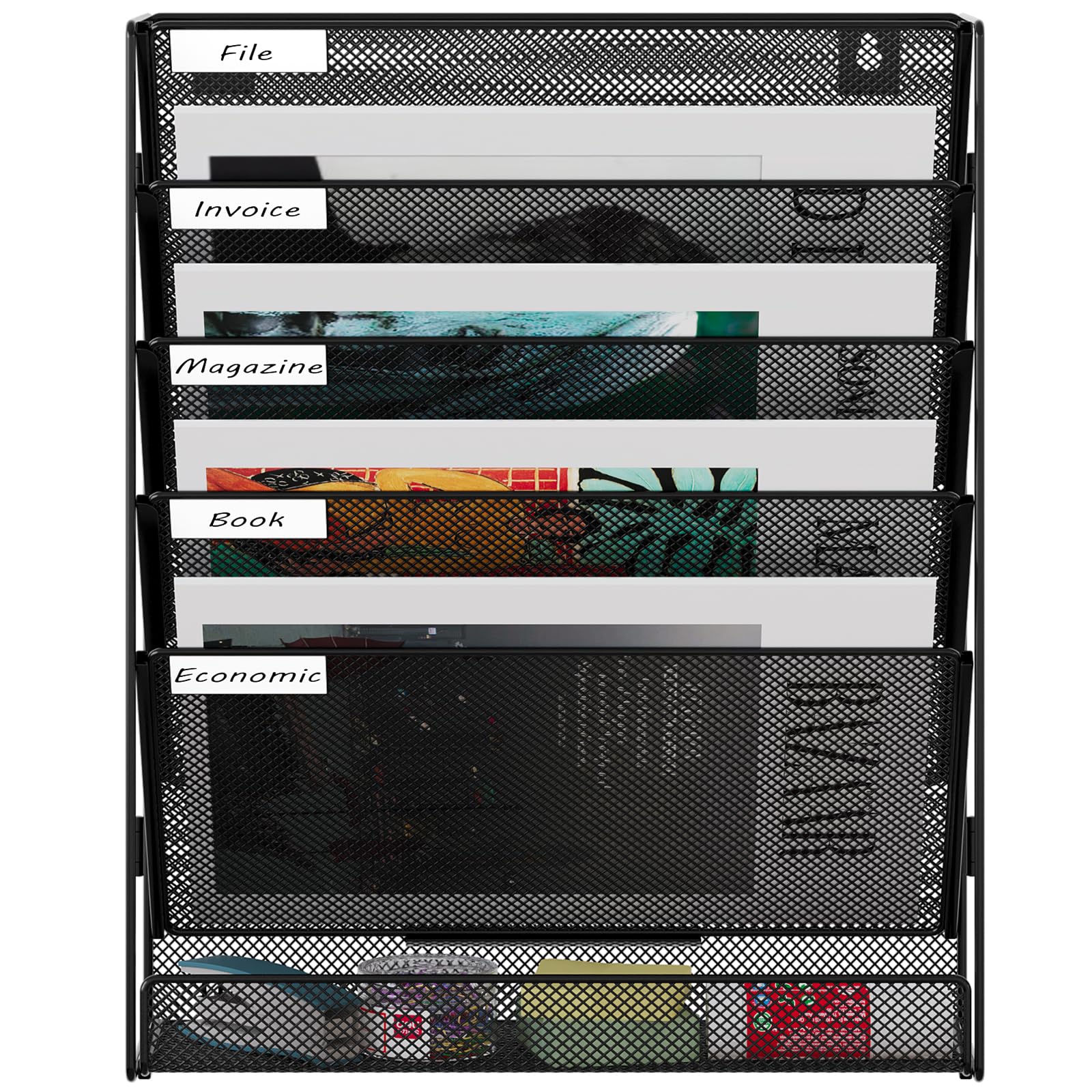 EasyPAG 6 Fächer Zusammensetzen Metall A4 Zeitschriftenhalter Wand Zeitschriften Wandhalter Aktenablage Dokumentenhalter Hängend Magazin Organizer Flyerständer Prospektspender,Schwarz