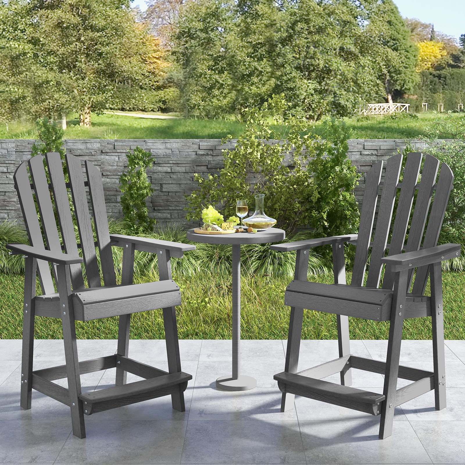 COSTWAY Chaise de Jardin Adirondack en HDPE, Chaise d'Extérieur avec Accoudoirs et Repose-Pieds, Fuateuil de Jardin à Dossier Haut, Chaise de Bar à Lattes, pour Pisine, Patio, Charge 160 KG (Gris)