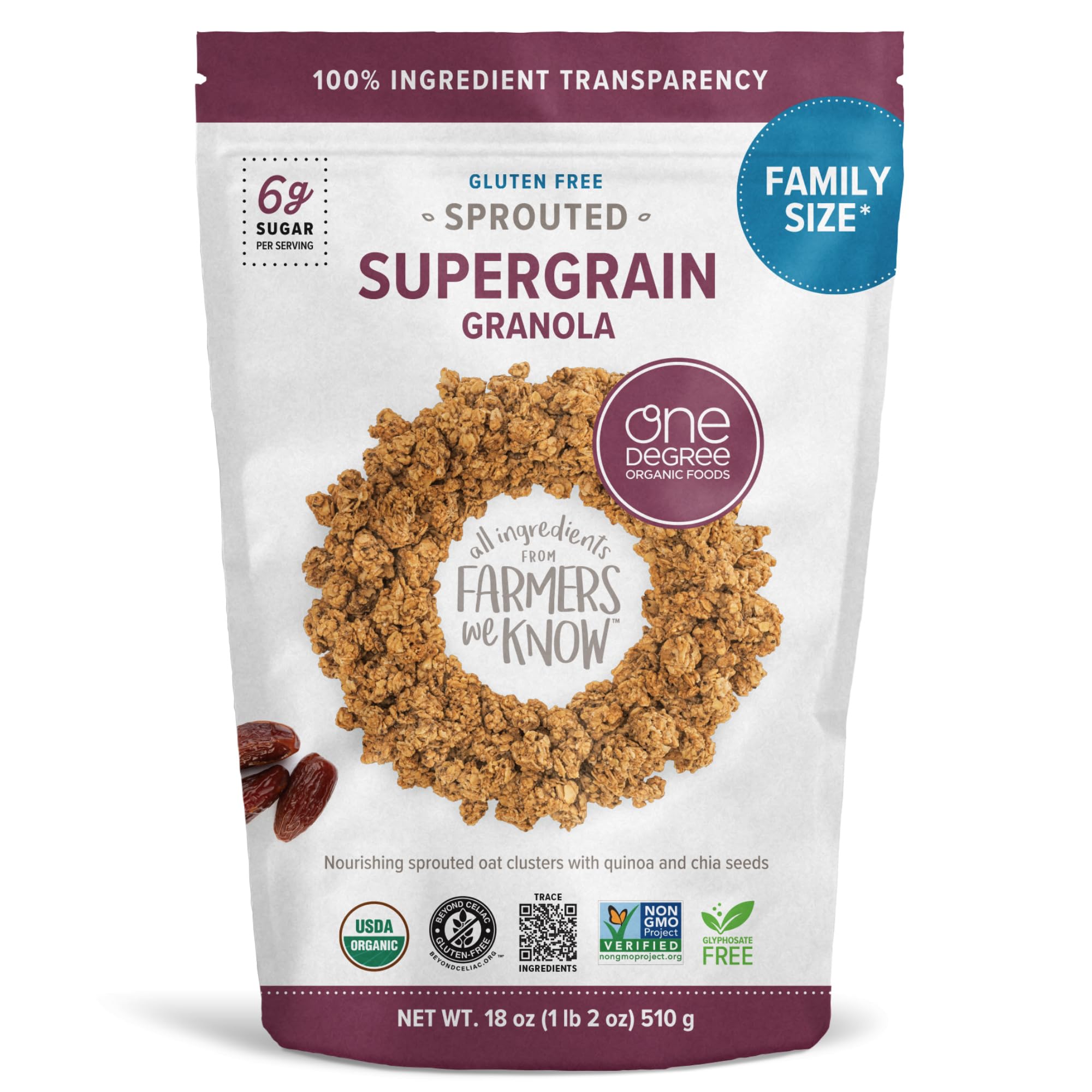 One Degree Organics Sprouted Oat Supergrain Granola, 18oz