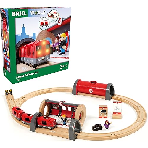 Brio 33513 Metro Railway Set | 20 Piece Train Toy with Accessories and Wooden Tracks for Kids Age 3 and Up