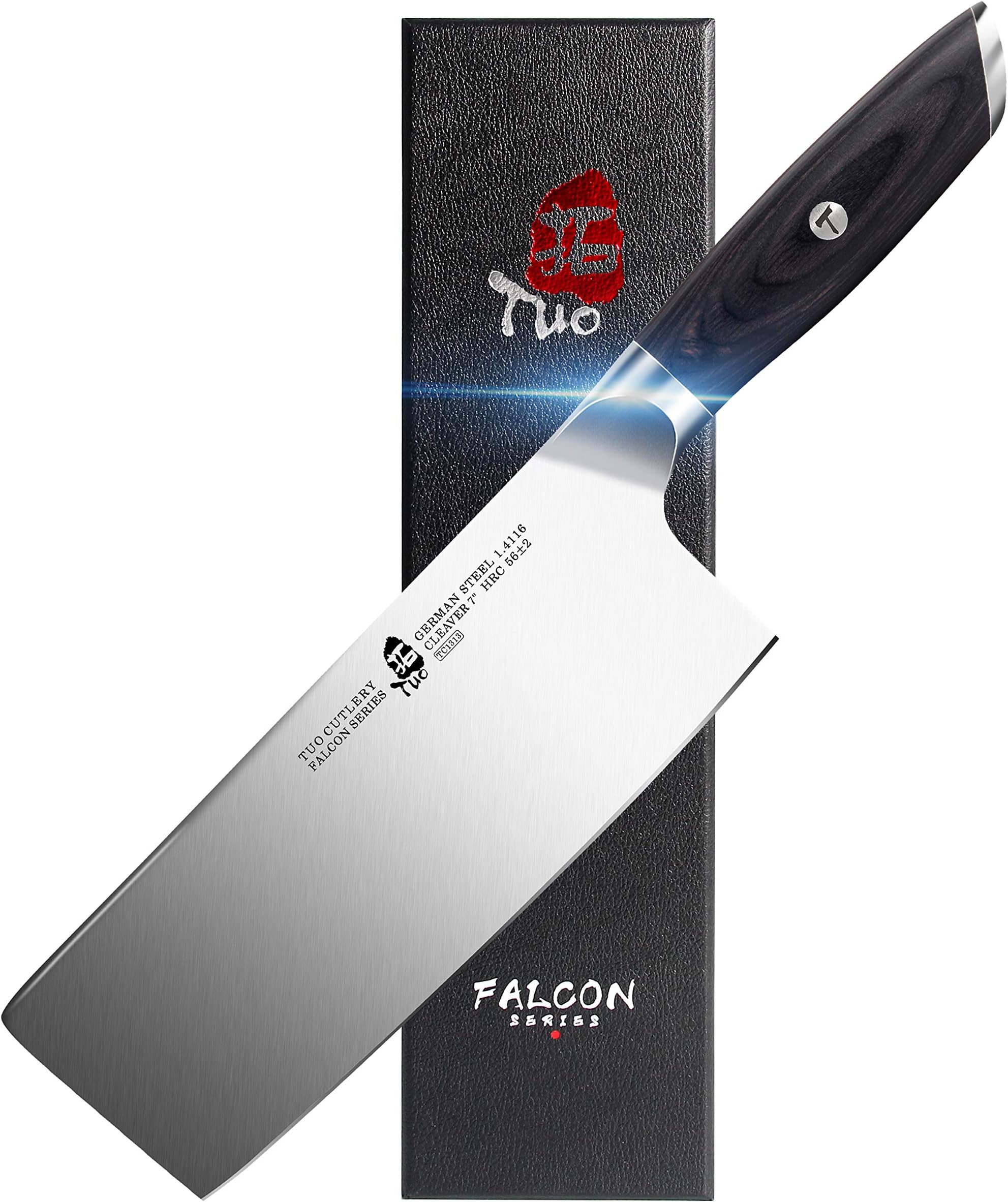TUO Meat Cleaver Knife, 7 Inch Chopping Knife for Poultry & Vegetable, High Carbon German Stainless Steel, Ergonomic Pakkwood Handle with Gift Box - Falcon Series