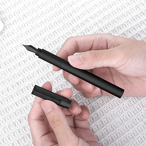 Miniatura 7 de Hongdian H3 - Pluma estilográfica de aluminio negro con punta extrafina, tapa de rosca con clip de bambú