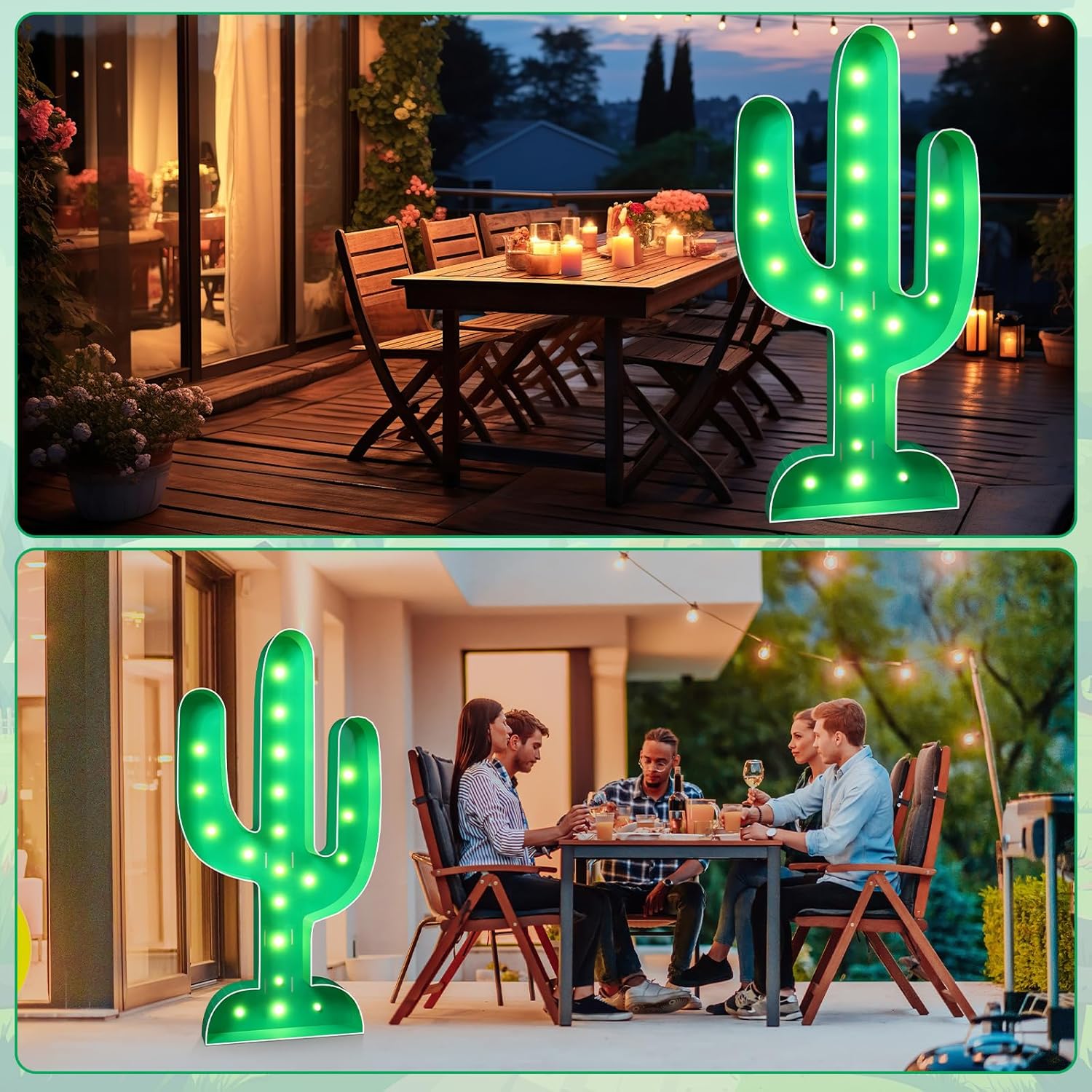 Maxcheck Mexican Festival Marquee Cactus Shape Large Light up Decoration, 5ft Cactus Balloon Frame with Bulb Light String Foam Marquee Signs for Birthday Engagement Baby Shower Party Decoration