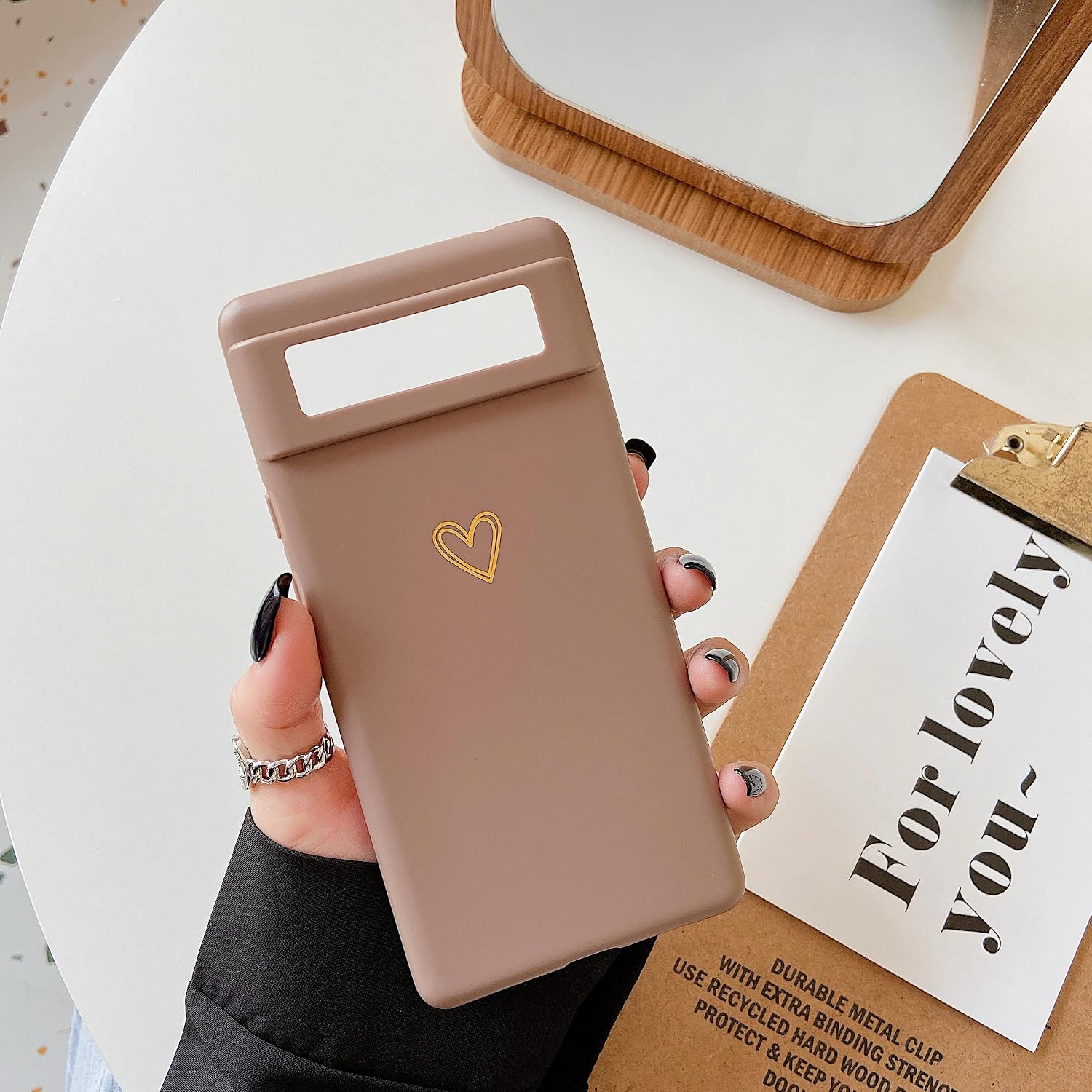 DEFBSC Case for Google Pixel 6 Case, Fashion Cute Love-Heart Shape Silicone Case Shockproof Soft TPU Back Cover Protective Case with Heart Pattern for Google Pixel 6 - Brown