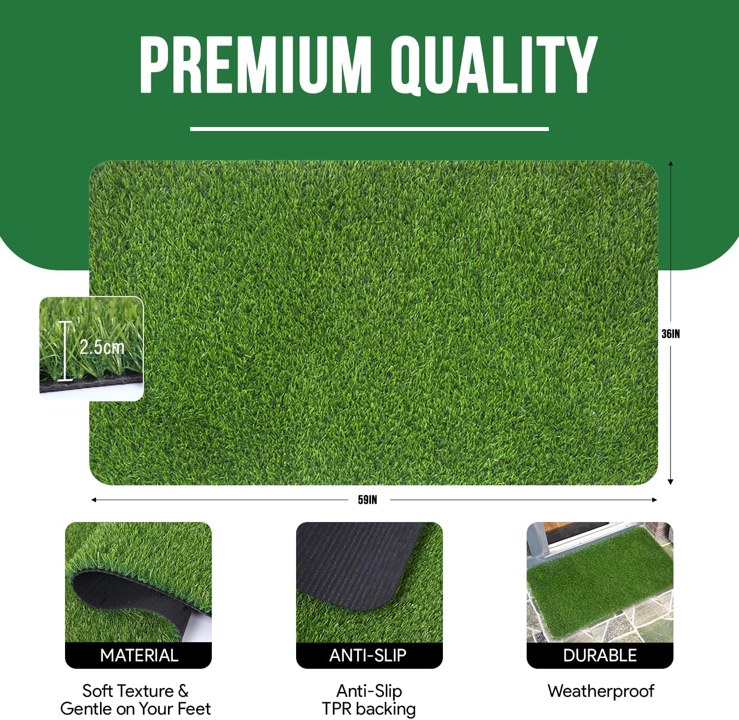 MAYSHINE Fake Grass for Dogs, Artificial Turf Grass Indoor Outdoor, Mat for Dogs Soft Blades, Cesped Artificial for Patios, Dog Astro Turf for Balcony, Quick Clean, Easy Rinse Patio Rug, 59"x36"