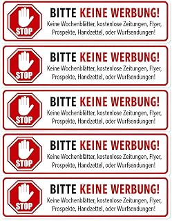 5x Aufkleber "BITTE KEINE WERBUNG" – 25 x 90 mm – wetterfeste Folie mit Schutzlackierung – selbstklebend, langlebig, UV-beständig – ideal für Briefkasten & Haustür