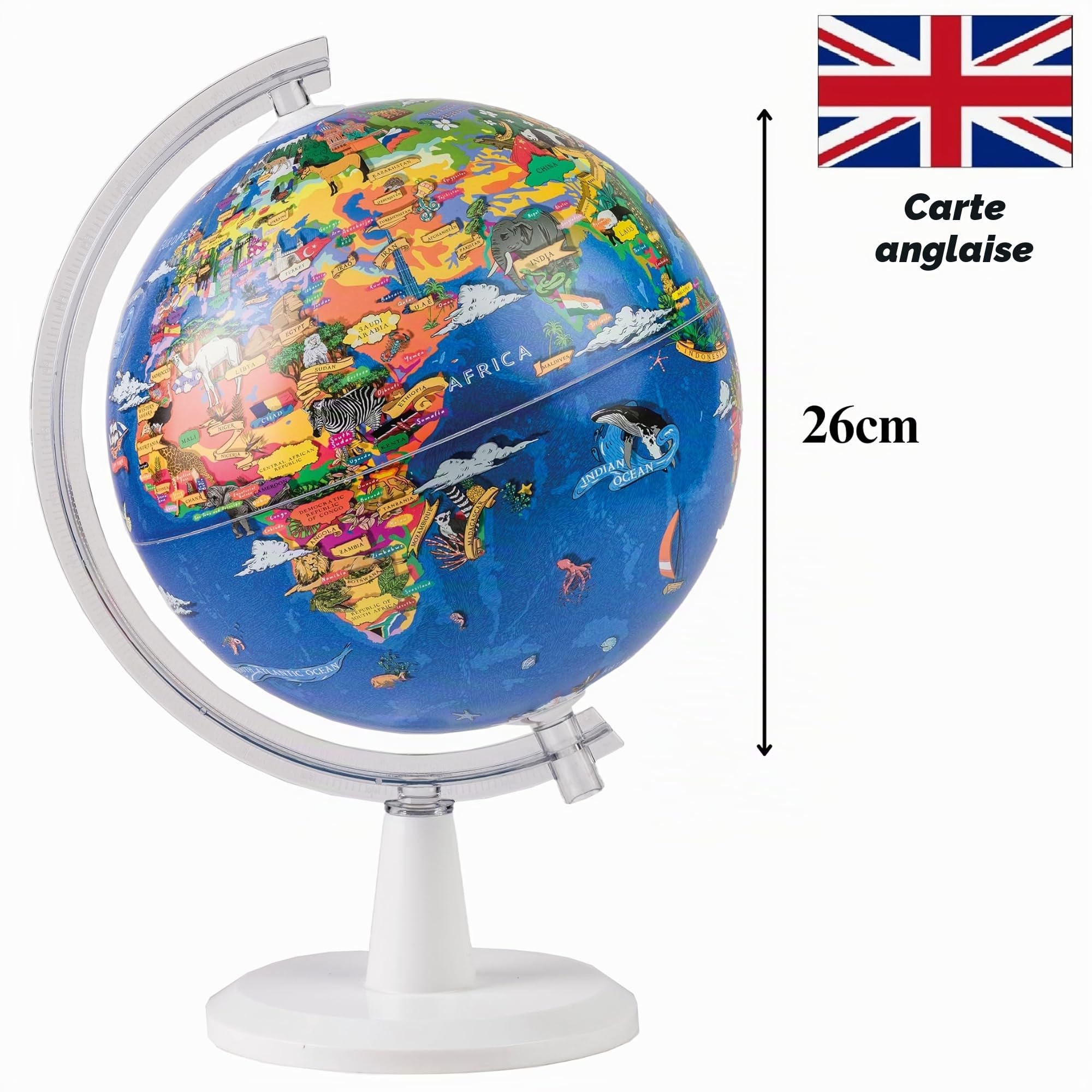Globe de 26 cm "Mon monde" Écran graphique + Ventouses de sécurité + Cartes à broches + Supports graphiques démontables