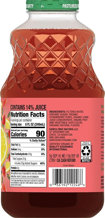 Santa Cruz Organic Strawberry Lemonade, 32 fl oz (Pack of 12)