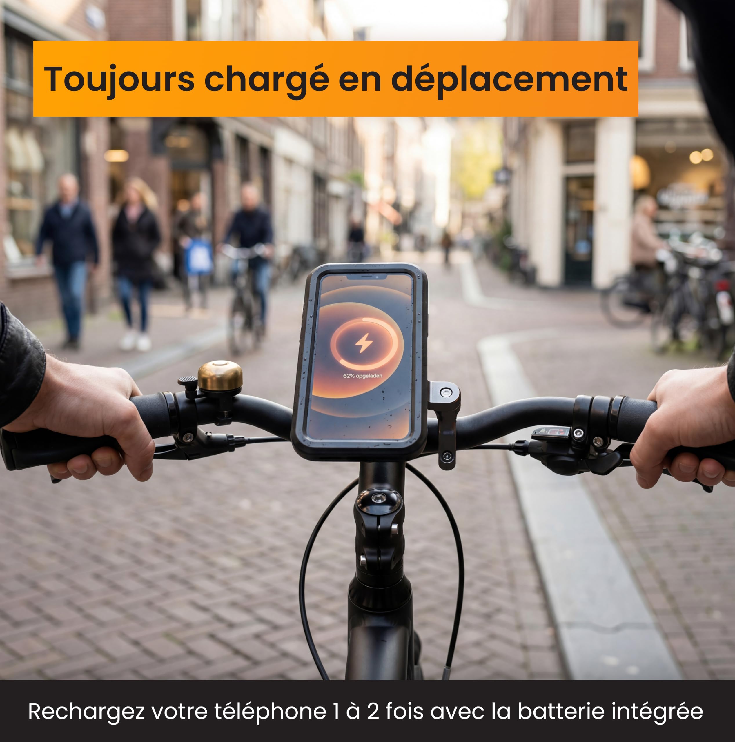 R2B Support Téléphone Vélo avec Batterie Externe 5000mAh, Support Vélo Étanche Téléphone Support Smartphone Vélo avec Charge sans Fil pour Moto, Scooter et E-Bike