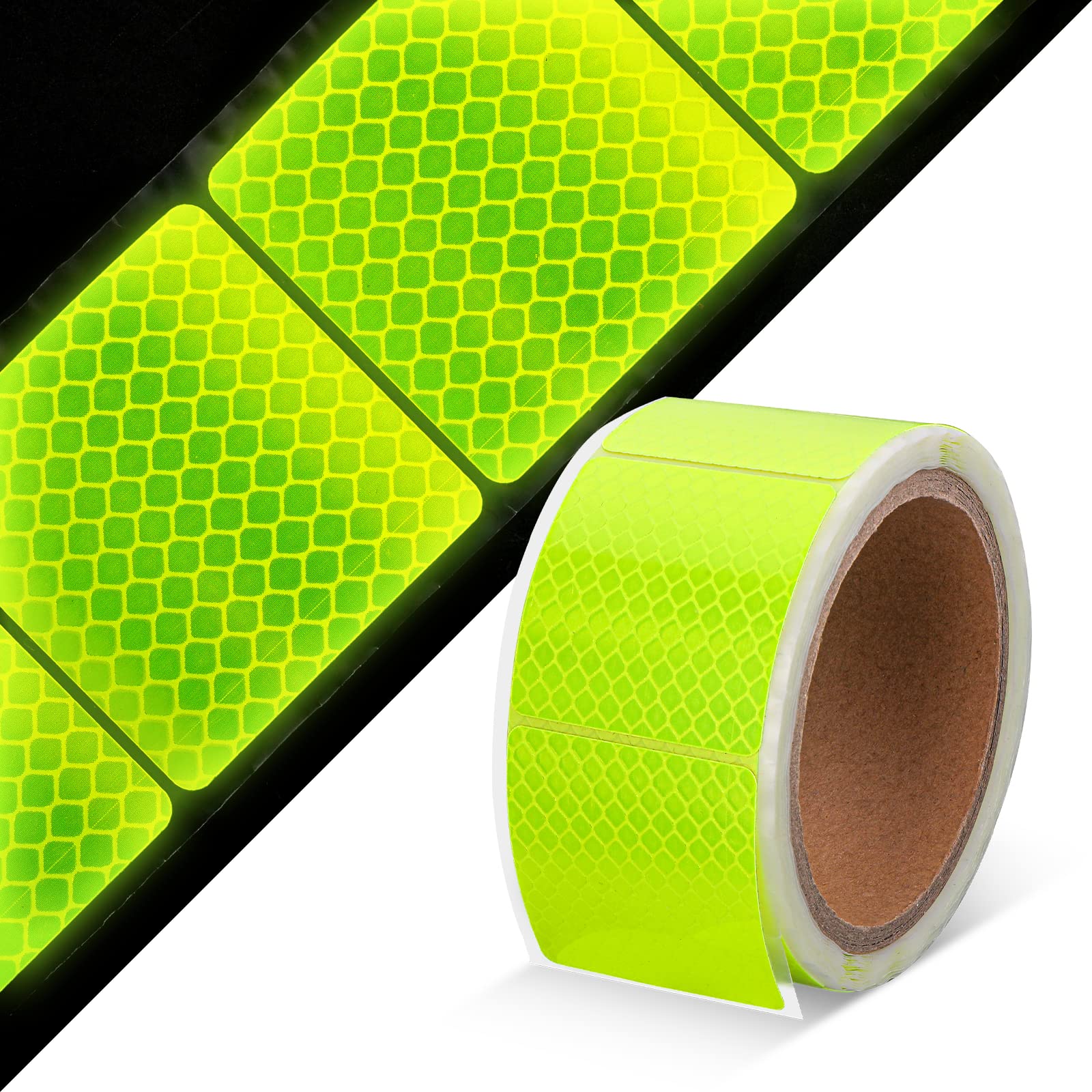Prasacco Safety Reflective Stickers, Warning Reflective Tape Self-Adhesive Reflector Stickers for Car Bicycle Motorcycle Vehicle, 5x5cm, 5m/Roll, Yellow