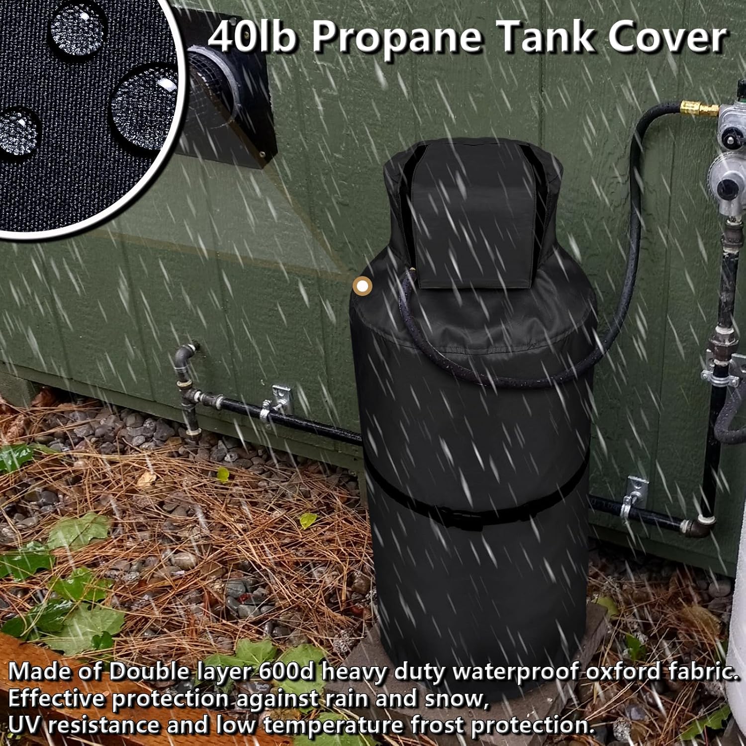 40 lb Propane Tank Cover, 1200D Heavy Duty Waterproof Thick Propane Tank Cover, Can Be Opened Top Easy to Use Waterproof Dustproof, UV-resistant and Frost-Resistant for 40 Gallon Propane Tank (Black)