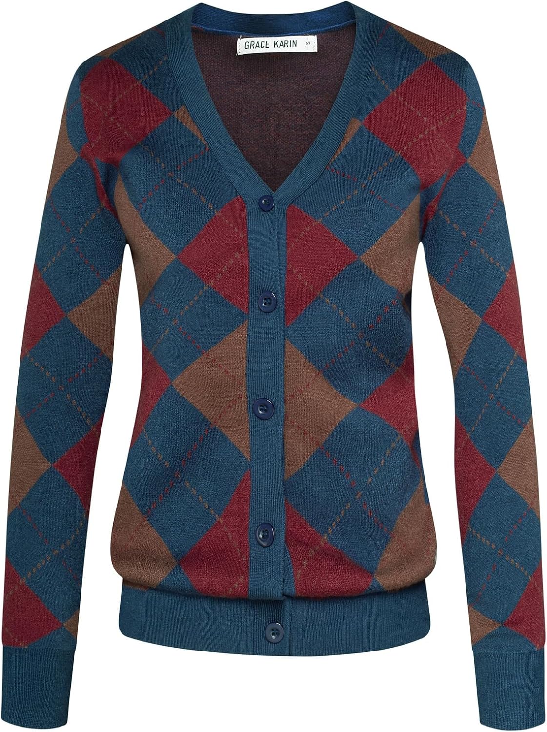 Women's Argyle Preppy V-Neck Cardigan Sweater Morocco Ubuy