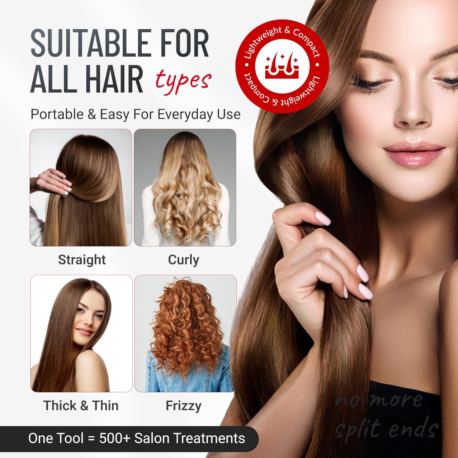 Split-Ender Mini 2 – Original Cordless Split End Hair Trimmer for Dry, Damaged, Brittle, Curly, Frizzy, or Straight Hair – Rechargeable Hair Clipper, Home Styling Tool for Split Ends (Black)