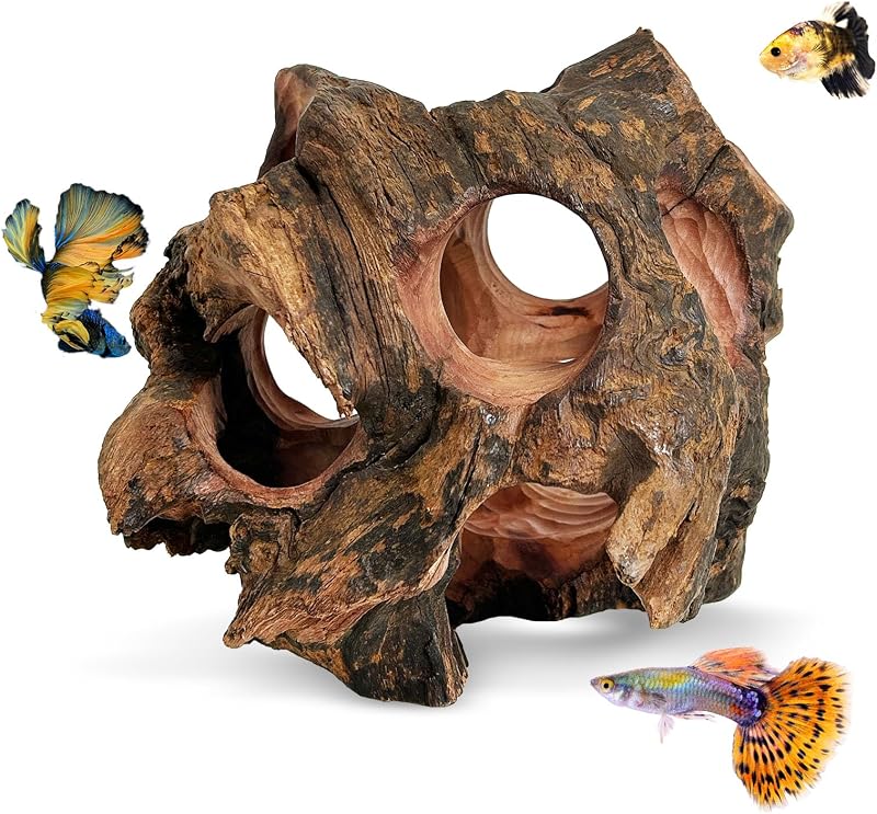 Caverna de Madeira Natural para Aquário PINVNBY MBW172 – Abrigo para Bettas, Camarões e Peixes