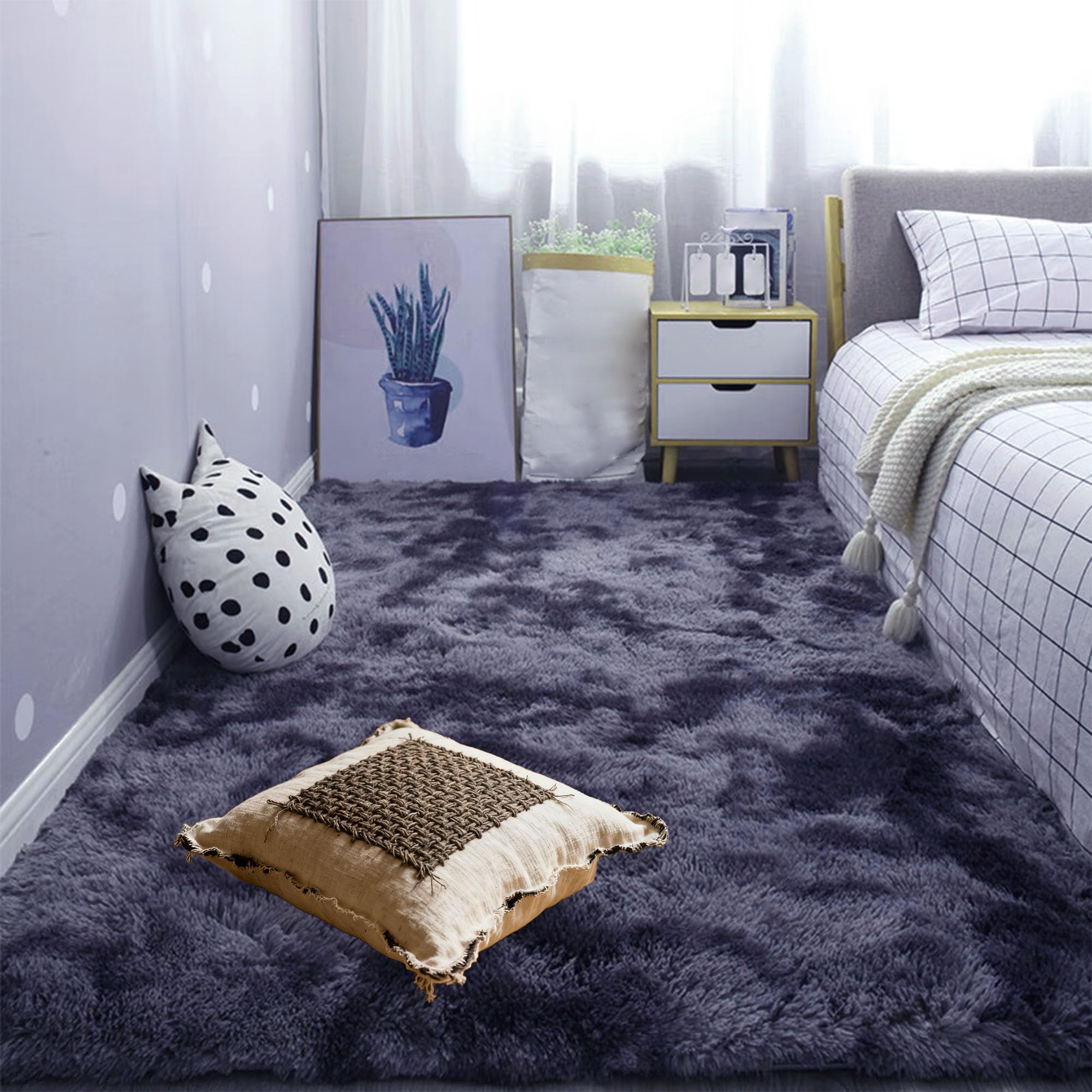 Tapis de sol salon gris foncé 310 x 370 cm lavable et antidérapant pour maison