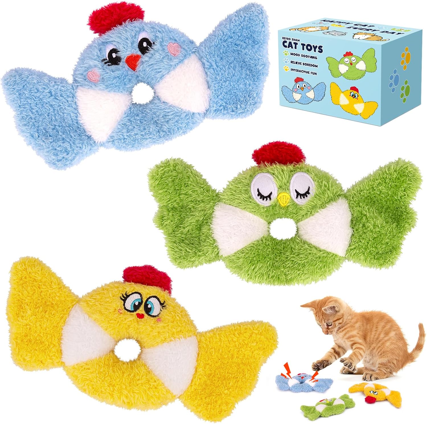 ETEKYER Cat Toys Bird, Catnip Toys for Indoor Cats, 3 Pack, 8.66 Inches