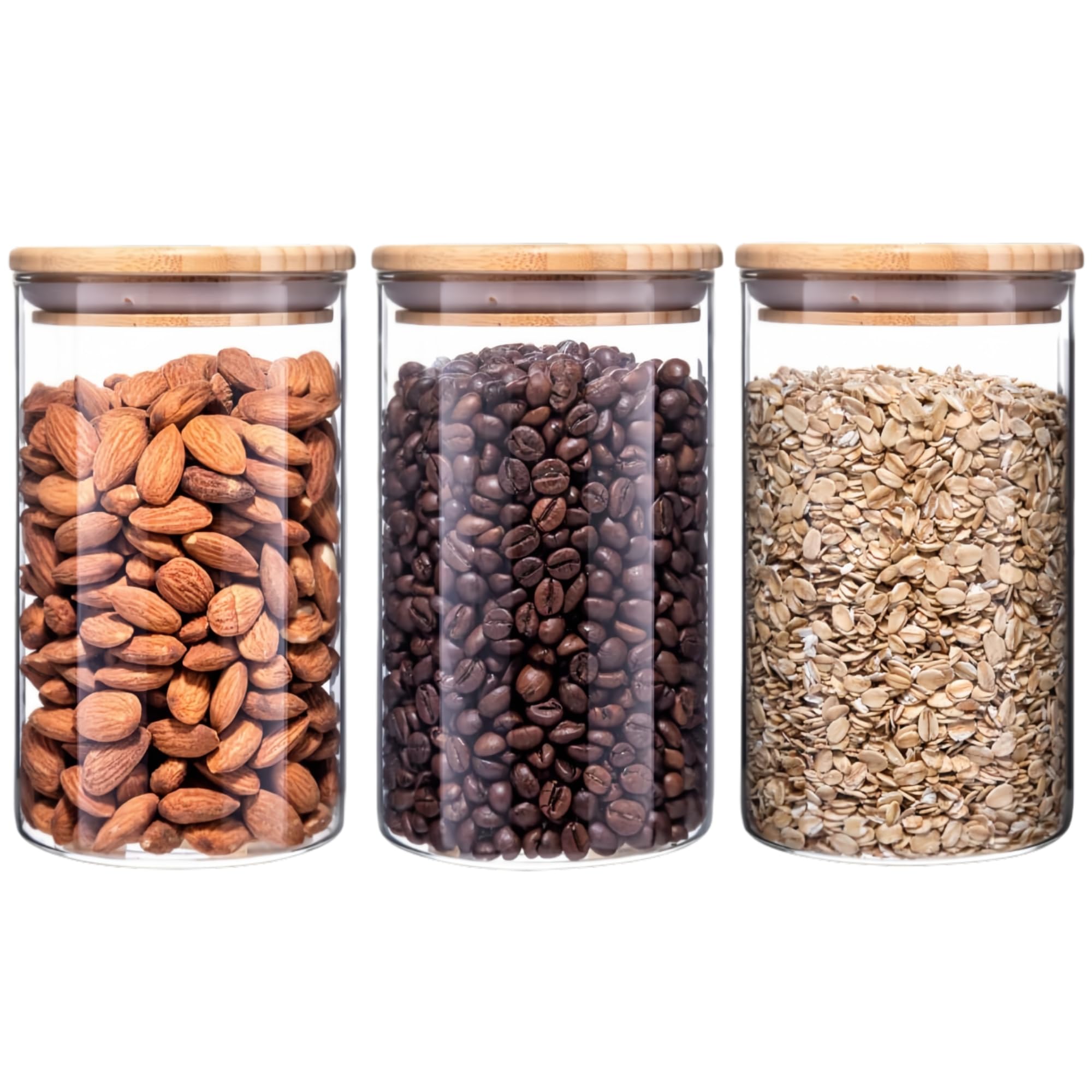 Eidoct Transparent Glass Storage Jars With Lids High Borosilicate Glass Clear Airtight Food Storage Container Jar With Sealing Lid, Tea, Coffee Beans, Flour, Candy, Cookie, Spice, Cereal (950Ml-3Pcs)