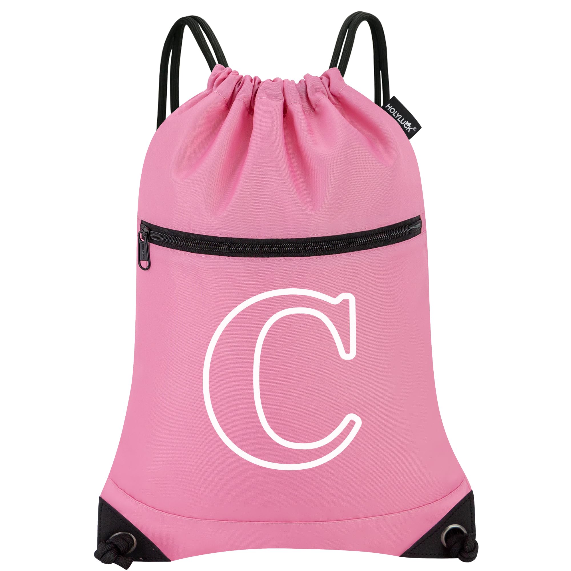 HOLYLUCK Drawstring Bags Initial Backpack Sackpack Cinch Bags for Sports, Gym, Travel, Beach (Pink-C)