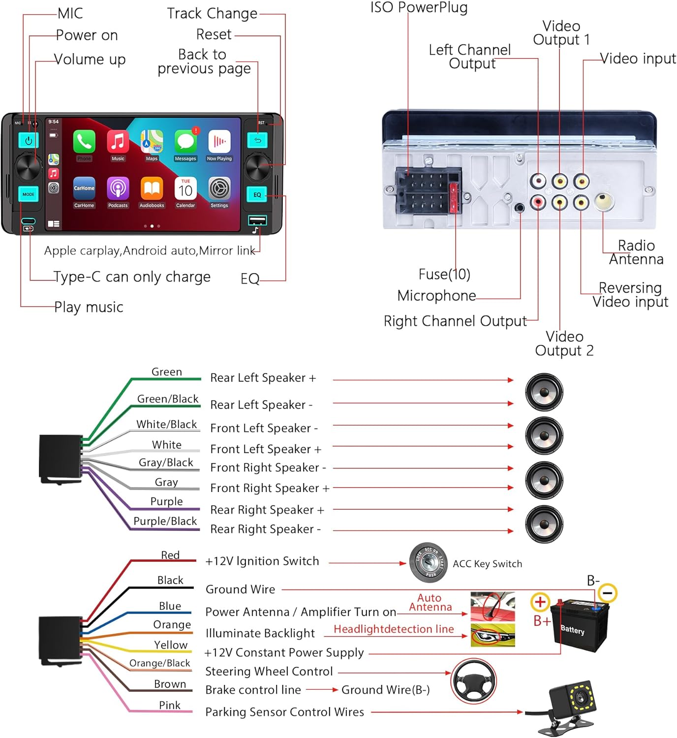 Single Din Radio Car Stereo with Wireless Apple CarPlay,Single Din Touchscreen Radio,Car Radio Bluetooth Support Android Auto,Mirror Link,Car Radio with Backup Camera GPS USB FM/AM EQ MIC (Black) 10 81dwecrHDQL. AC SL1500
