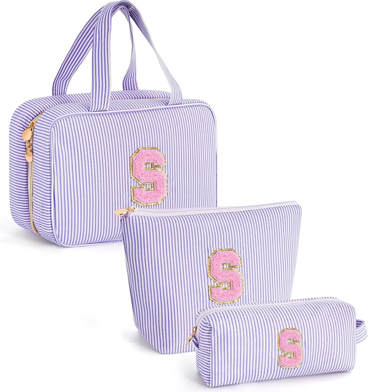Conjunto Fystdtote de Necessaires para Viagem com Zíper, Canvas, Lavanda, Modelo HZB309, 3 Unidades