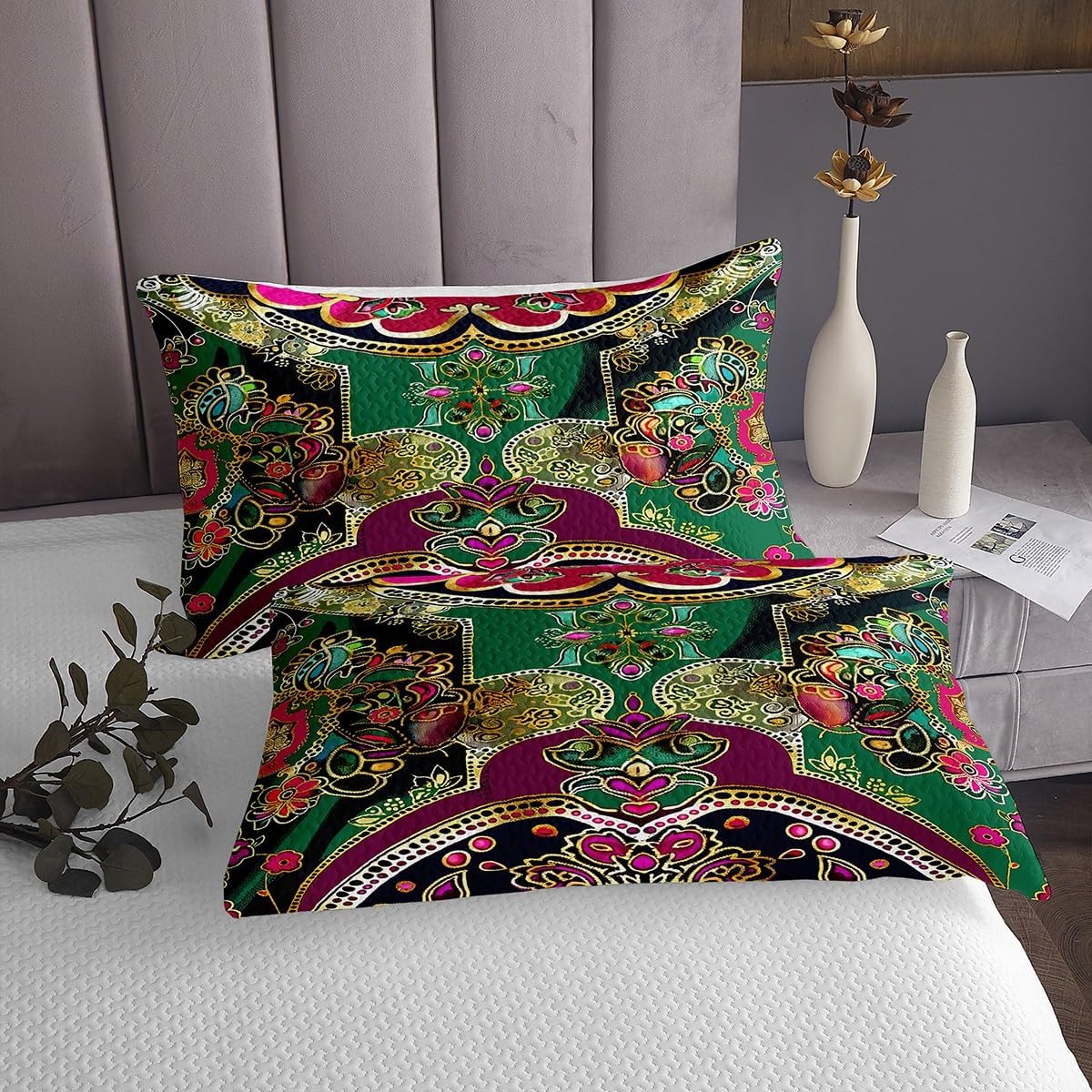 Watercolor Flowers Coverlet Set Paisley Boho Floral Quilt Set for Kids Child Boys Girls,Exotic Baroque Bedspread Set Gothic Vintage Tribal Plant Bedding Set King,Mexican Style Nordic Bohemian Decor