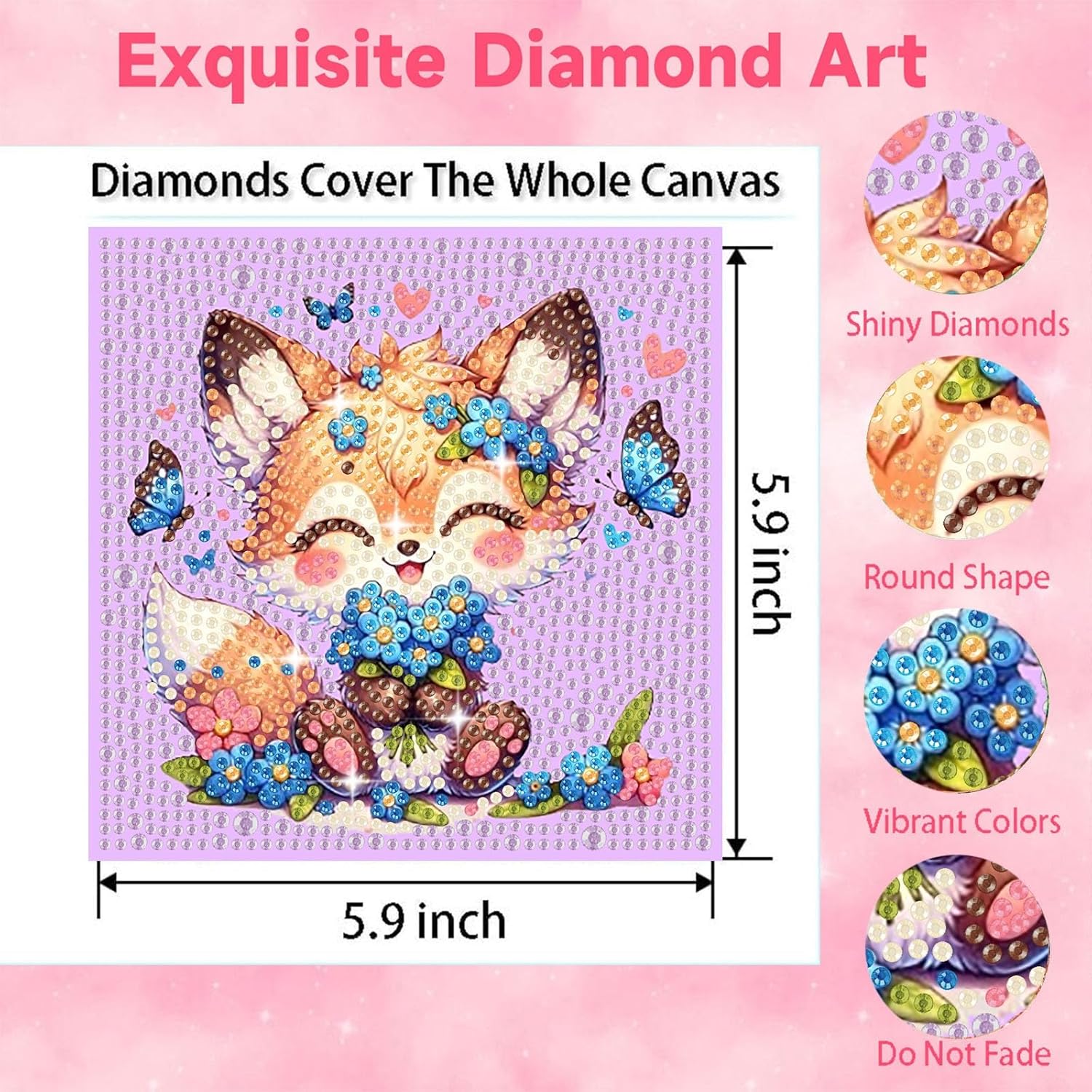 4 Pack Animals Diamond Art Painting Kits for Kids, Sloth Raccoon Cat Fox Diamond Art for Kids Ages 8-12, Easy Small Cute Gem Painting Kit for Gift Home Wall Decoration (6x6 inch)