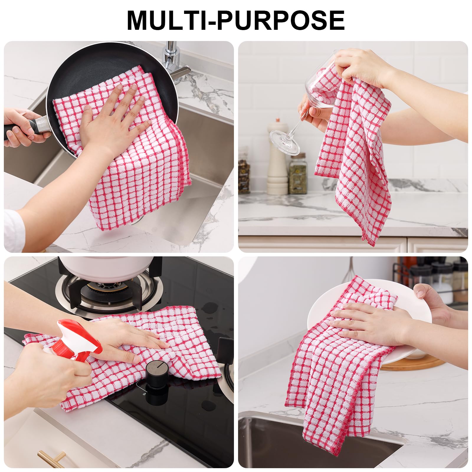 Kitinjoy Baumwolle 12 Stück Frottee Küchentücher, 40x60 cm Superweiche und saugfähige Geschirrtücher, schnell trocknende Handtücher zum Trocknen der Küche, Mehrfarben