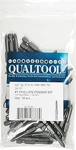 Qualtool Premium 30-1P-50 1/4-Inch Hex Drive Size 1 Phillips Power Bit ...