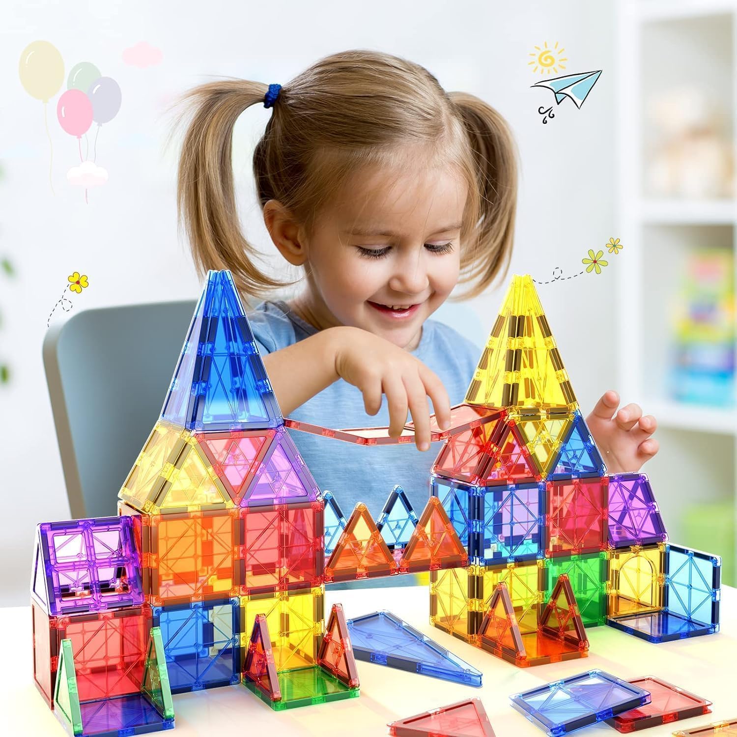 Set of 20 Pcs Big Magnetic Building Tiles (75mm) for Kids, Educational Magnetic Stacking Blocks for Boys Girls, Magnets Construction Toys,Stem Preschool Toy (Big Tiles Set of 20)