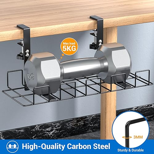 Miniatura 6 de LUXEAR Bandeja de organización de cables para debajo del escritorio, paquete de 2 unidades, sin taladro, con abrazadera en C, organizadores de